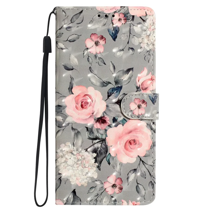 For Samsung Galaxy S24 Ultra Case PU Leather Wallet 3D Pattern Phone Cover - Flowers