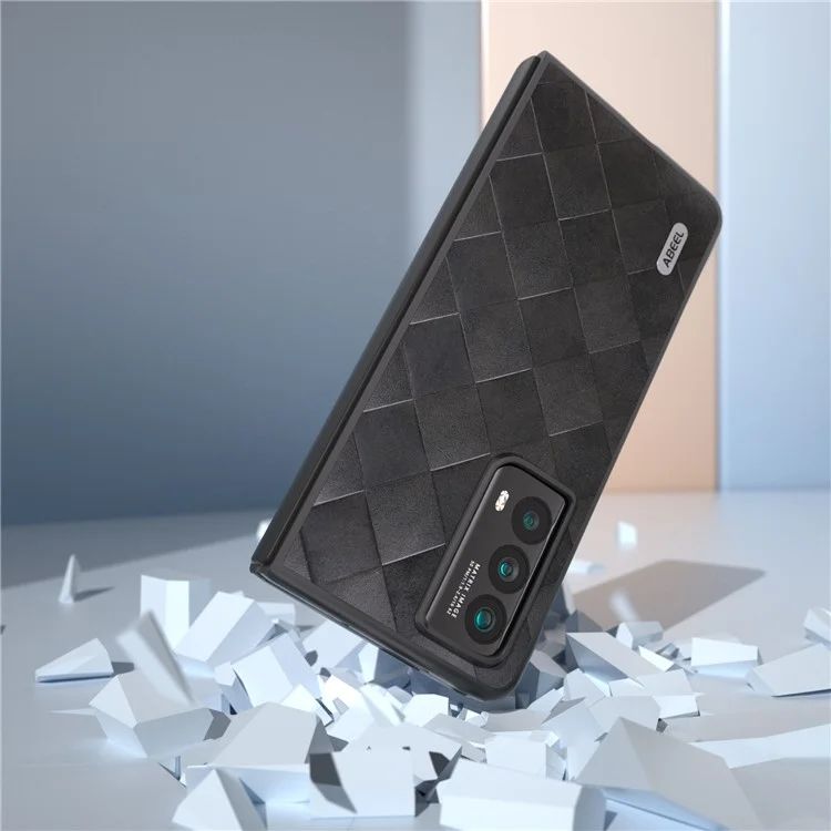 ABEEL For Honor Magic Vs2 5G Case Grid Texture PU Leather Coated Phone Back Cover - Preto