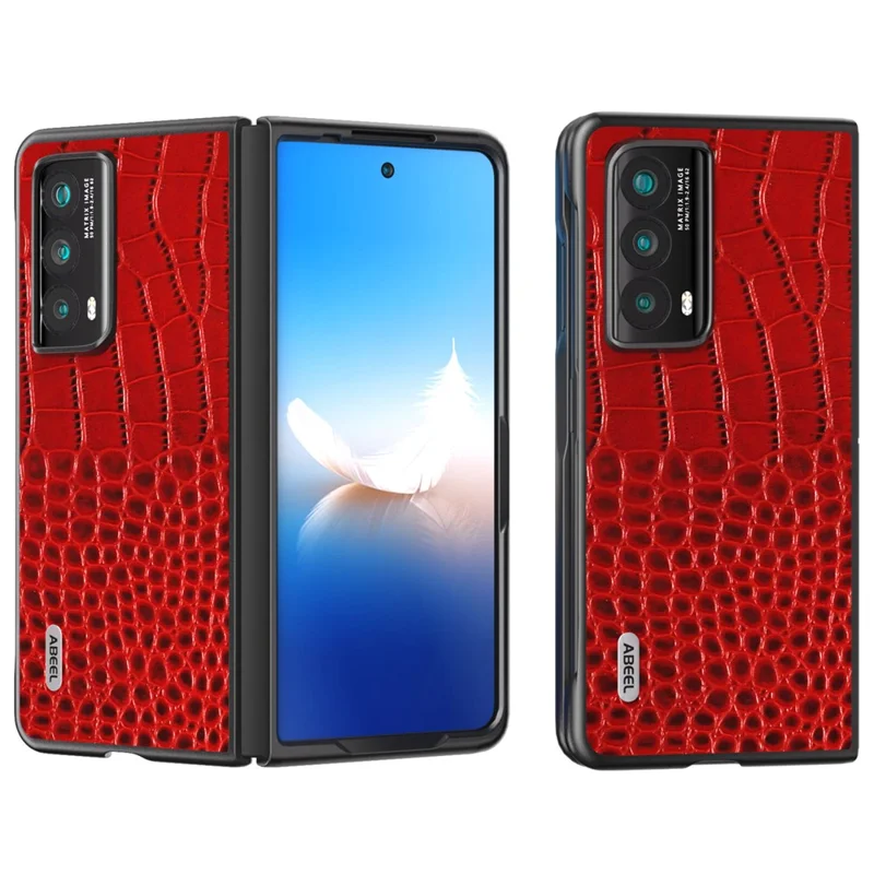 ABEEL For Honor Magic Vs2 5G Case Genuine Cow Leather Crocodile Texture Phone Cover - Red