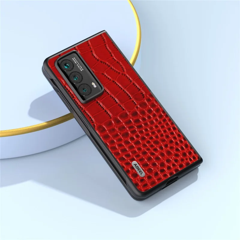 ABEEL For Honor Magic Vs2 5G Case Genuine Cow Leather Crocodile Texture Phone Cover - Red