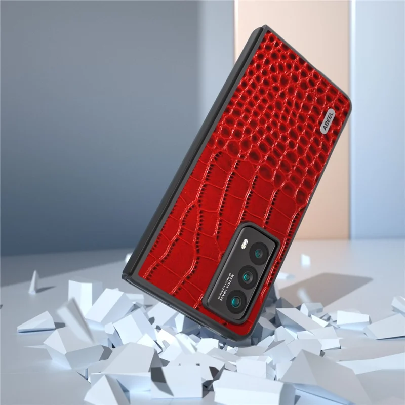 ABEEL For Honor Magic Vs2 5G Case Genuine Cow Leather Crocodile Texture Phone Cover - Red