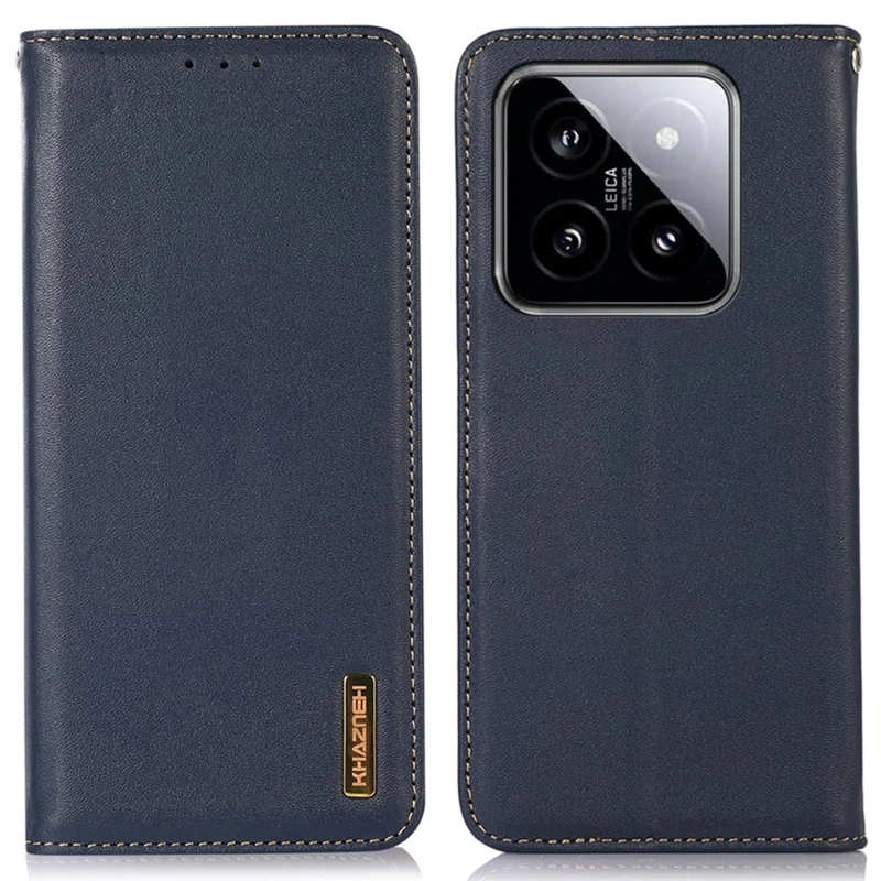 KHAZNEH Para Xiaomi 14 Pro Case Genuine Leather de Vaca Textura Nappa RFID Blocking Phone Cover - Azul