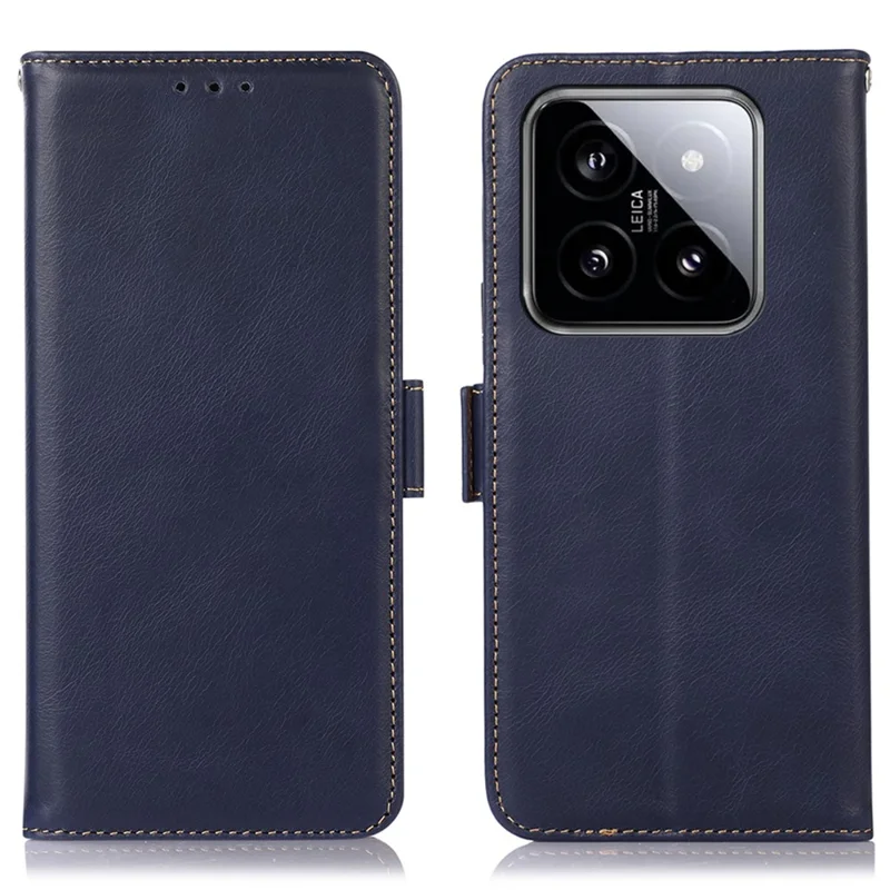 Para Xiaomi 14 Pro Case Genuine Cow Leather RFID Blocking Stand Phone Cover - Azul