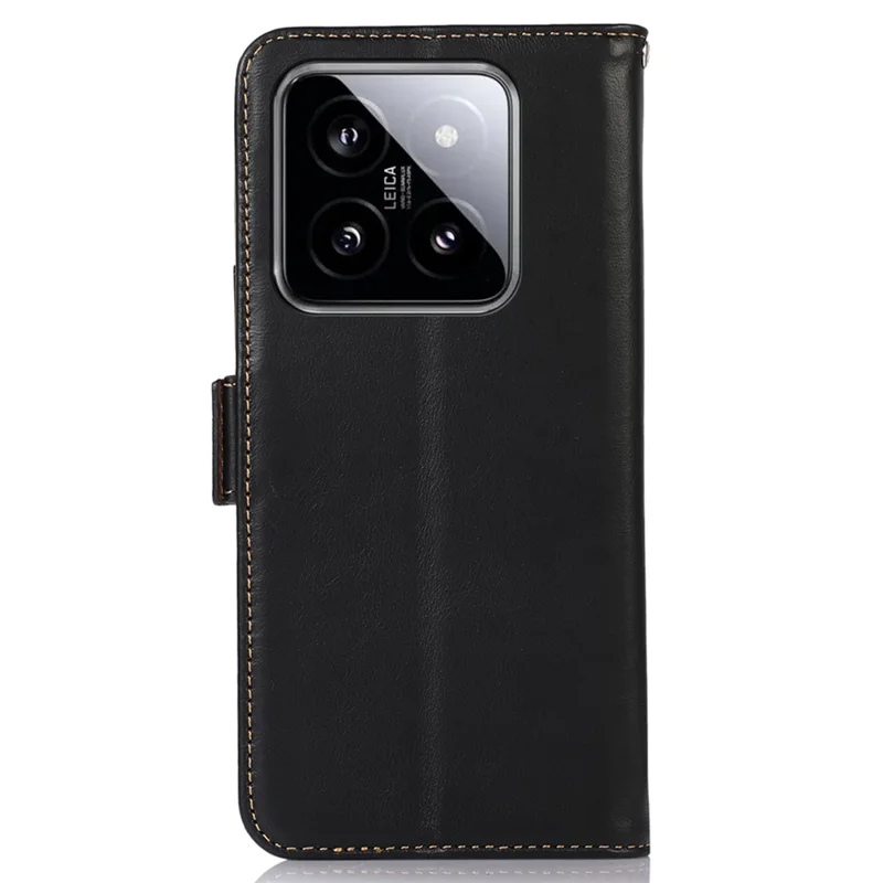 For Xiaomi 14 Pro Case Genuine Cow Leather RFID Blocking Stand Phone Cover - Black