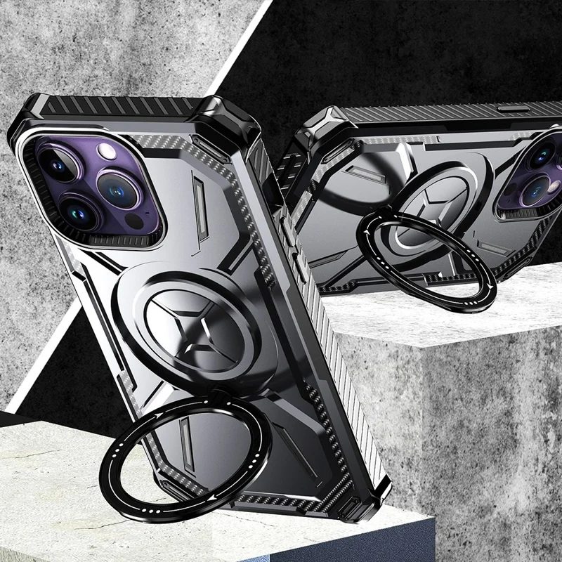 For iPhone 15 Pro Max Magnetic Case Kickstand PC+TPU Phone Cover - Baby Blue