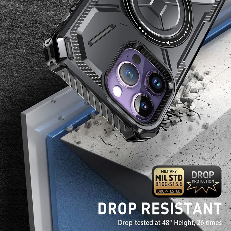 For iPhone 15 Pro Max Magnetic Case Kickstand PC+TPU Phone Cover - Baby Blue