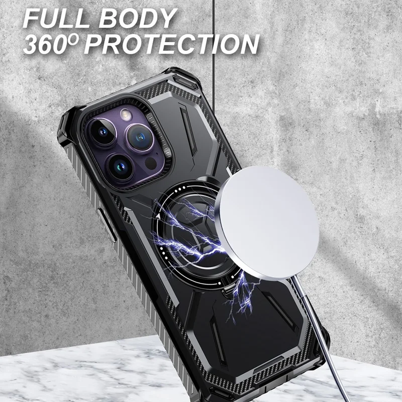 For iPhone 15 Pro Max Magnetic Case Kickstand PC+TPU Phone Cover - Baby Blue