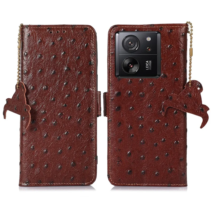 For Xiaomi 13T / 13T Pro / Redmi K60 Ultra Case Genuine Cow Leather RFID Blocking Phone Cover - Coffee