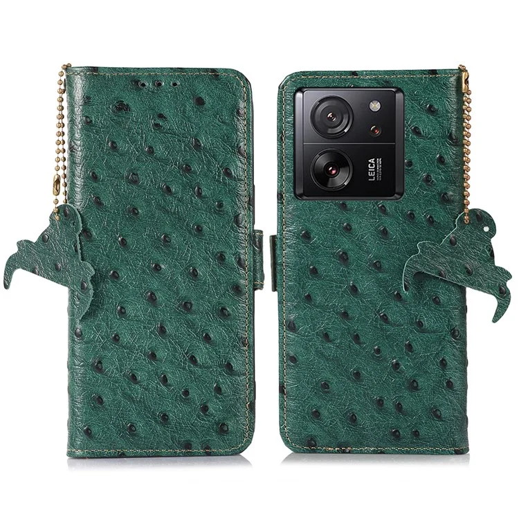 For Xiaomi 13T / 13T Pro / Redmi K60 Ultra Case Genuine Cow Leather RFID Blocking Phone Cover - Green