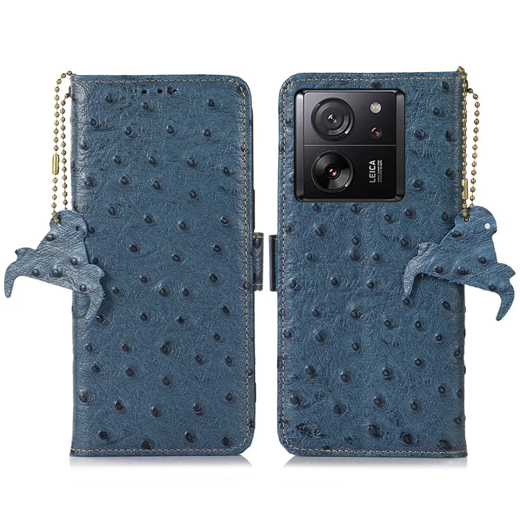 Per Xiaomi 13T / 13T Pro / Redmi K60 Ultra Custodia Vera Pelle di Mucca Tecnologia RFID Blocking Custodia Telefonica - Blu