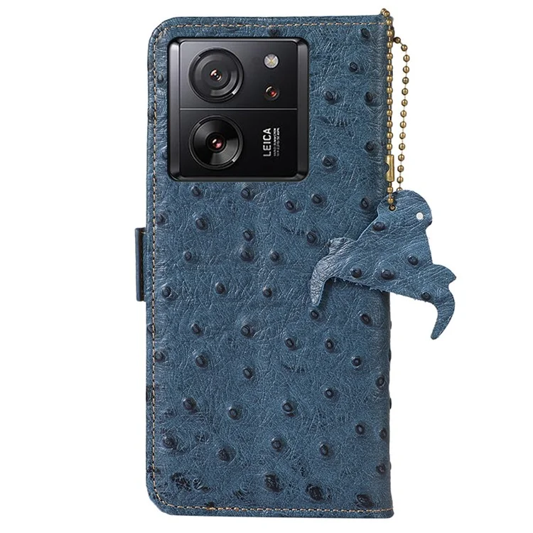 Per Xiaomi 13T / 13T Pro / Redmi K60 Ultra Custodia Vera Pelle di Mucca Tecnologia RFID Blocking Custodia Telefonica - Blu