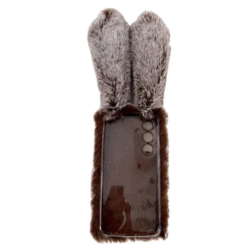 For Samsung Galaxy S24+ Case 3D Bunny Ears Fuzzy Winter Warm Phone Cover - Light Grey