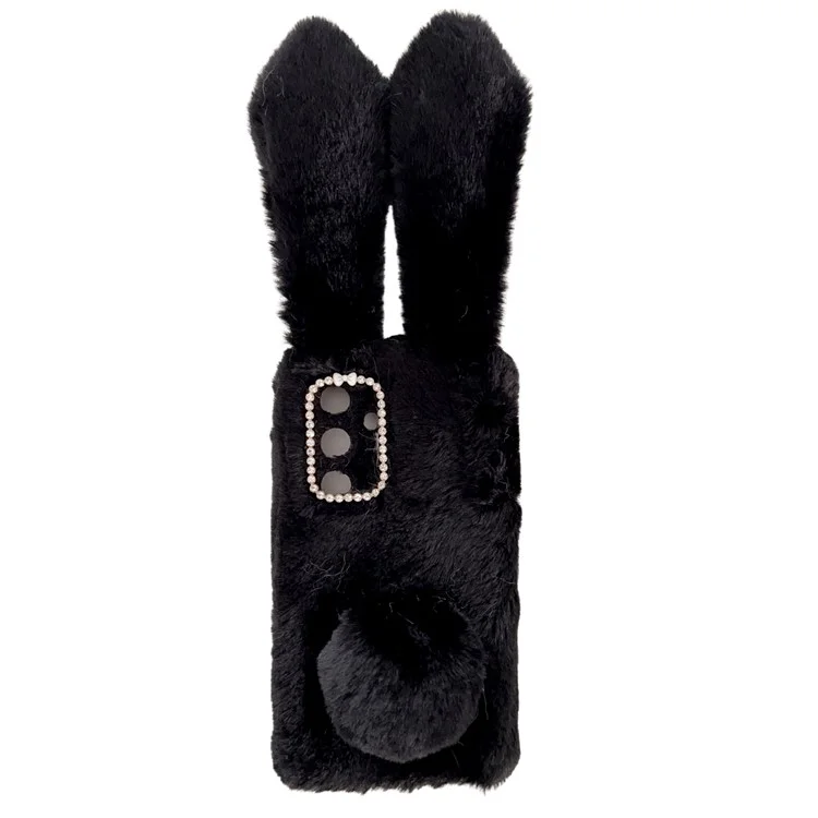 Для чехла Samsung Galaxy S24 3D Bunny Ears Soft Furry Hairball Fuzzy Phone Cover - Черный