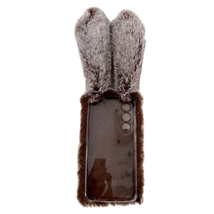 Для чехла Samsung Galaxy S24 3D Bunny Ears Soft Furry Hairball Fuzzy Phone Cover - Черный