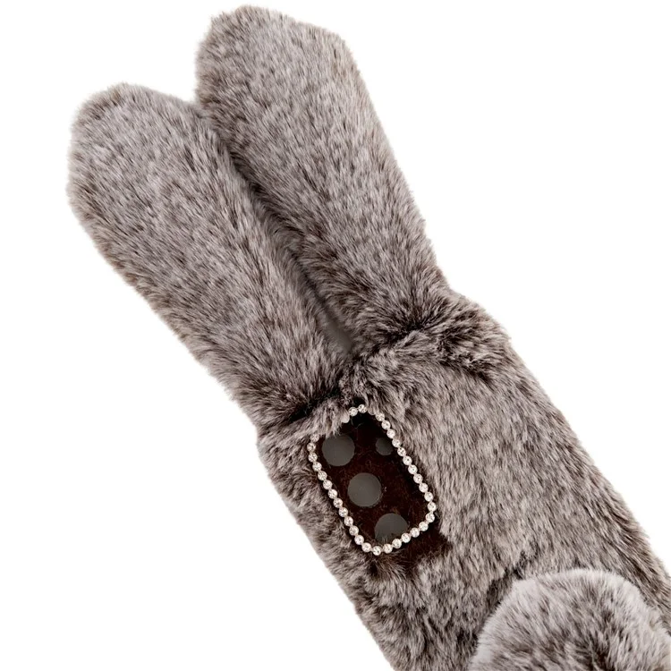 Для чехла Samsung Galaxy S24 3D Bunny Ears Soft Furry Hairball Fuzzy Phone Cover - Черный