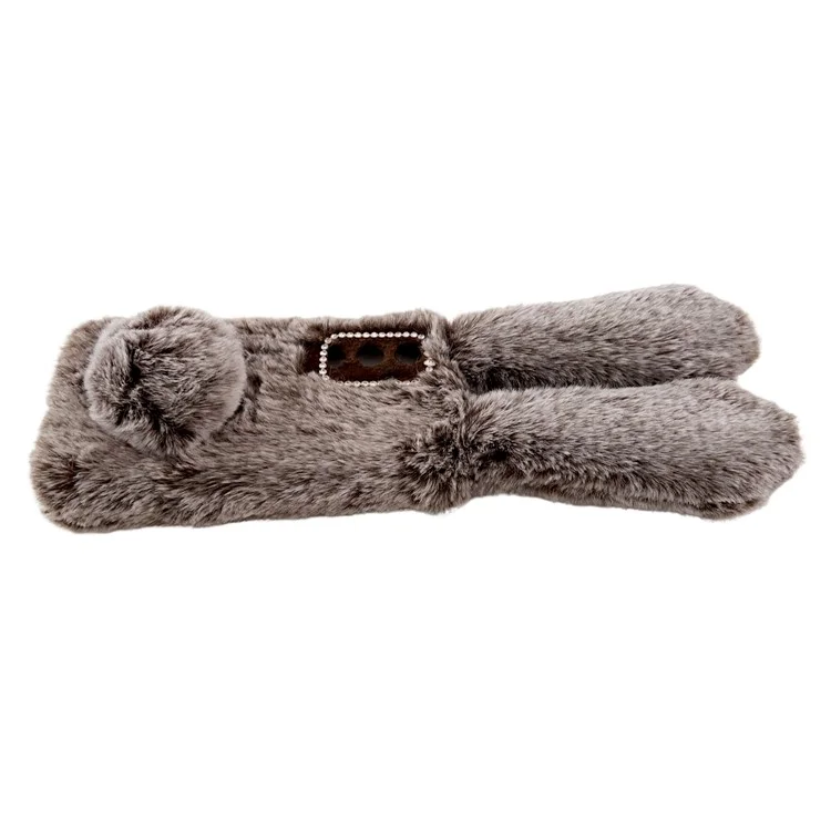 Для чехла Samsung Galaxy S24 3D Bunny Ears Soft Furry Hairball Fuzzy Phone Cover - Черный