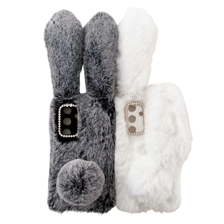 Для чехла Samsung Galaxy S24 3D Bunny Ears Soft Furry Hairball Fuzzy Phone Cover - Черный