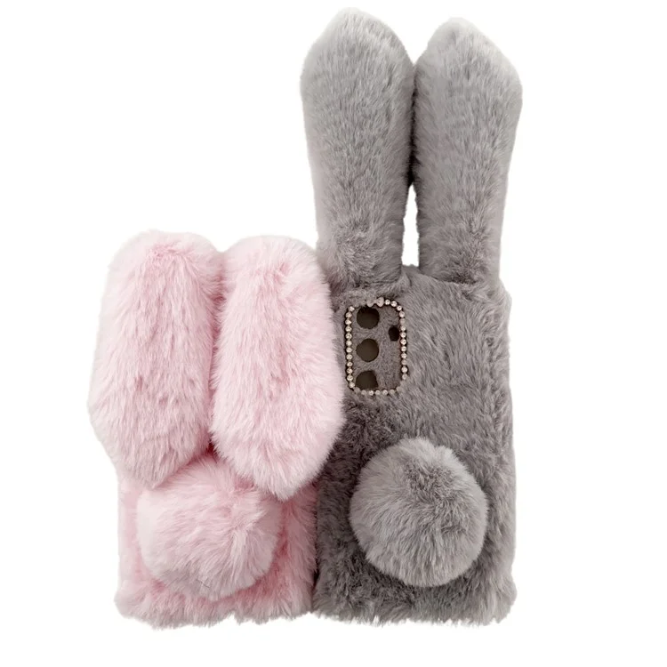 Для чехла Samsung Galaxy S24 3D Bunny Ears Soft Furry Hairball Fuzzy Phone Cover - Черный