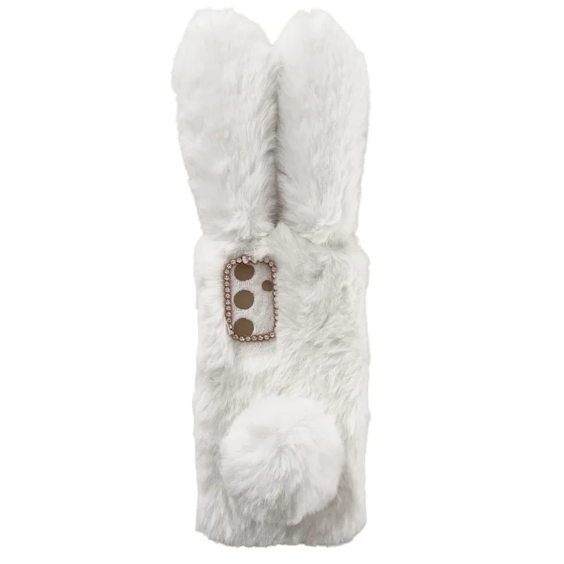 For Samsung Galaxy S24 Case 3D Bunny Ears Soft Furry Hairball Fuzzy Phone Cover - White