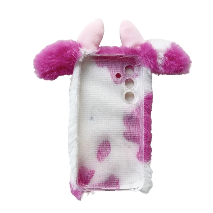 For Samsung Galaxy S24+ Shockproof Case Cute Cows Ear Furry Soft TPU Phone Cover - Rose