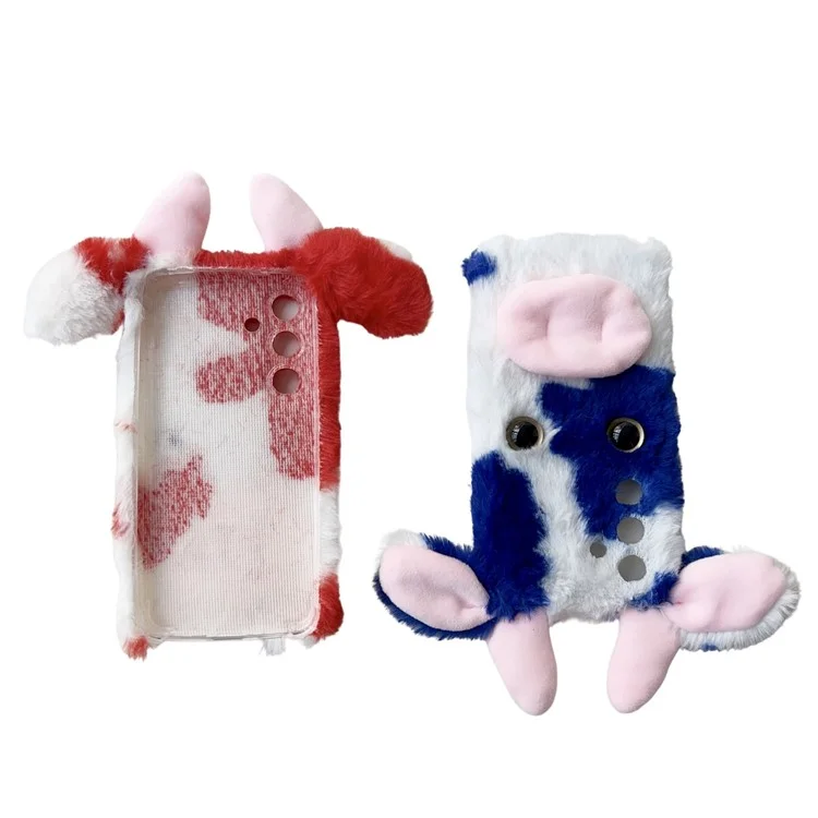 For Samsung Galaxy S24+ Shockproof Case Cute Cows Ear Furry Soft TPU Phone Cover - Rose