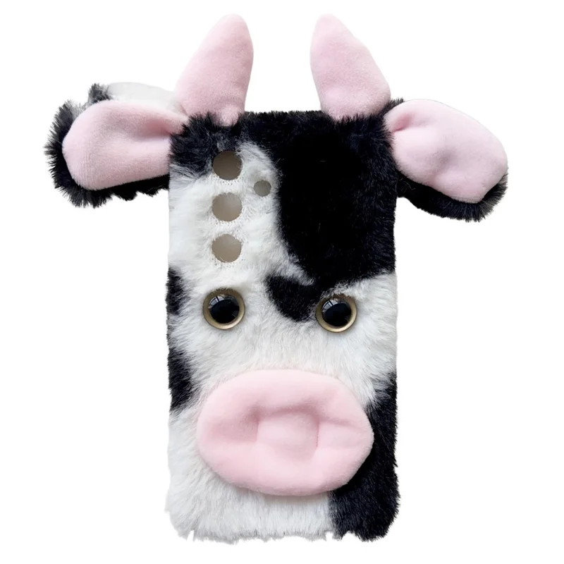 For Samsung Galaxy S24+ Shockproof Case Cute Cows Ear Furry Soft TPU Phone Cover - Black