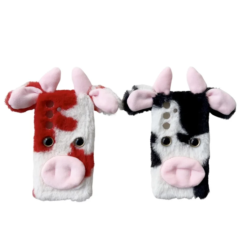 For Samsung Galaxy S24+ Shockproof Case Cute Cows Ear Furry Soft TPU Phone Cover - Black