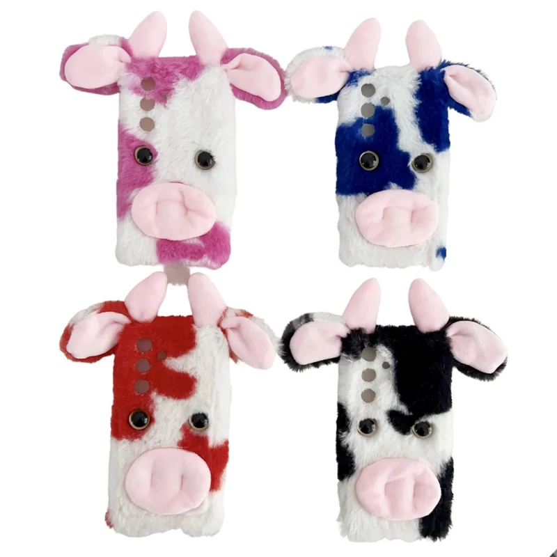 For Samsung Galaxy S24+ Shockproof Case Cute Cows Ear Furry Soft TPU Phone Cover - Black