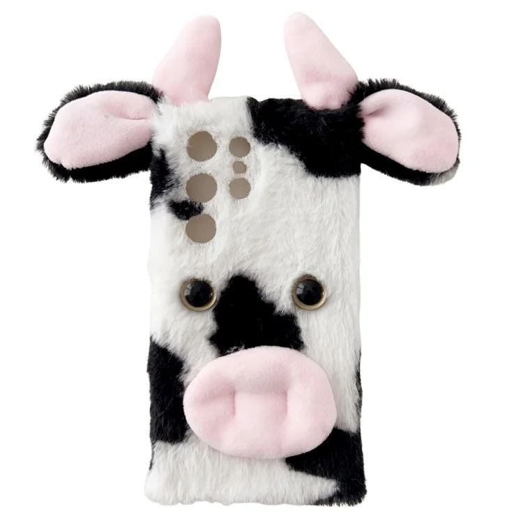 For Samsung Galaxy S24 Ultra Slim Case Fluffy Cows Ear Soft TPU Phone Case - Black
