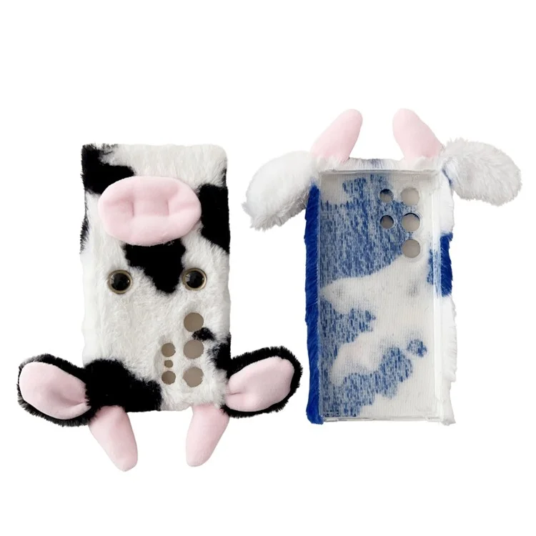 For Samsung Galaxy S24 Ultra Slim Case Fluffy Cows Ear Soft TPU Phone Case - Black