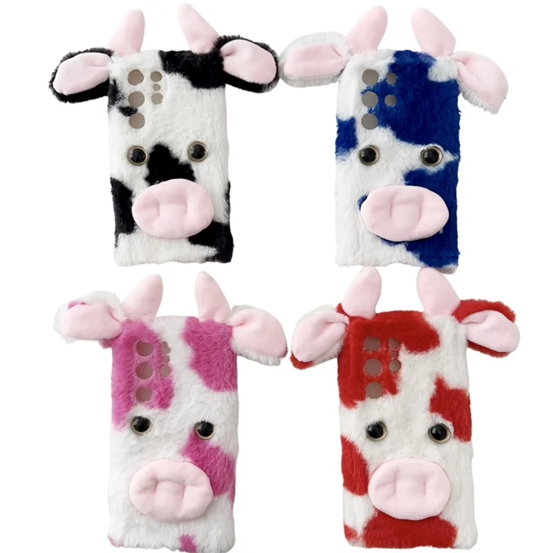 For Samsung Galaxy S24 Ultra Slim Case Fluffy Cows Ear Soft TPU Phone Case - Rose