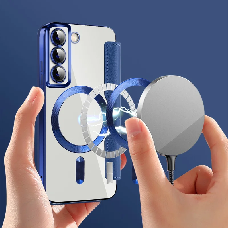 Für Samsung Galaxy S22 5G Magnetische Hülle RFID-Blocker Lederabdeckung - Saphir