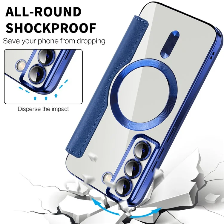 Für Samsung Galaxy S22 5G Magnetische Hülle RFID-Blocker Lederabdeckung - Saphir