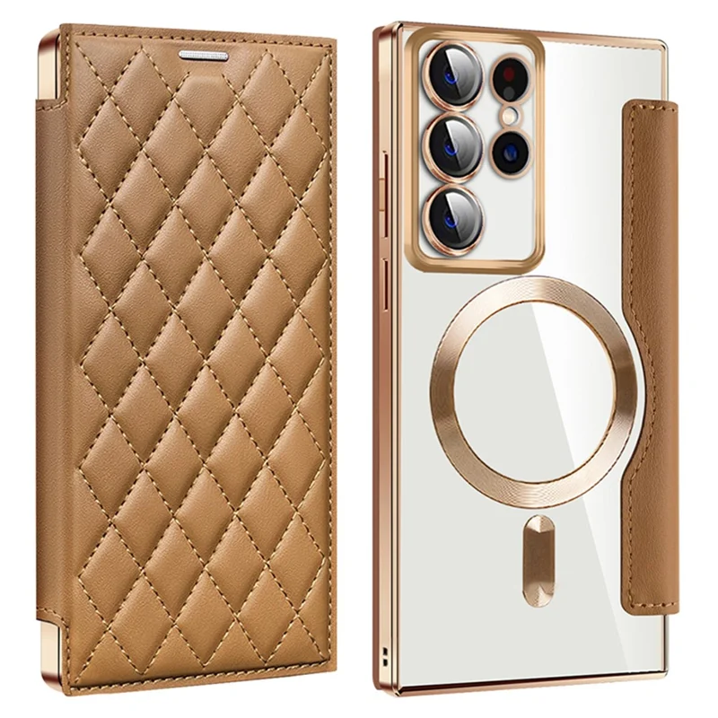 Til Samsung Galaxy S22 Ultra 5G Etui med Kortlommer, Kompatibel med MagSafe - Brun