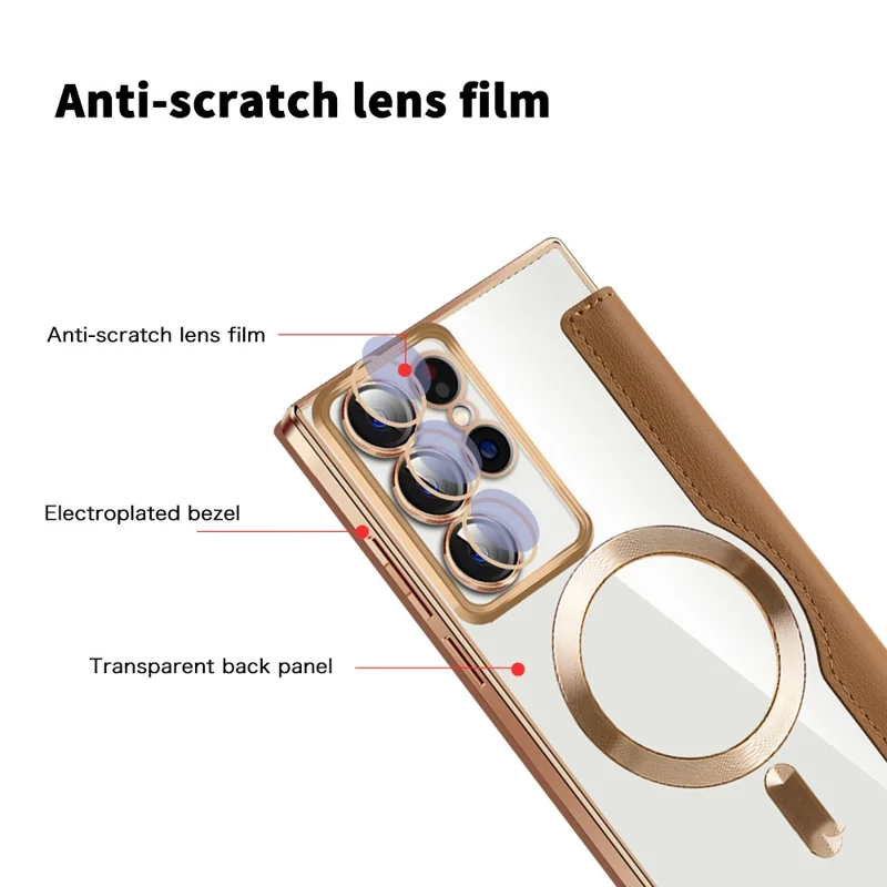 Til Samsung Galaxy S22 Ultra 5G Etui med Kortlommer, Kompatibel med MagSafe - Brun
