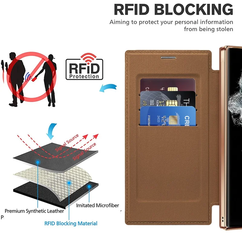 Til Samsung Galaxy S22 Ultra 5G Etui med Kortlommer, Kompatibel med MagSafe - Brun