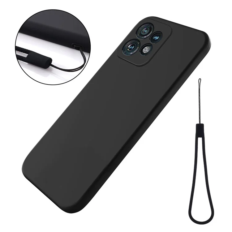 For Motorola Edge+ (2023) Case Liquid Silicone Mobile Phone Cover with Strap - Black