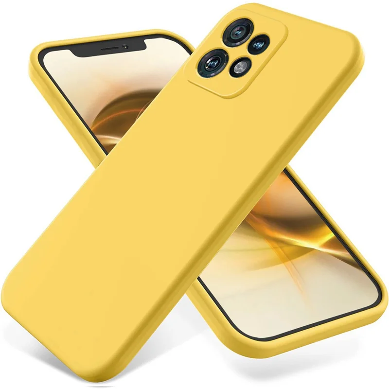 For Motorola Edge+ (2023) Case Liquid Silicone Mobile Phone Cover with Strap - Yellow