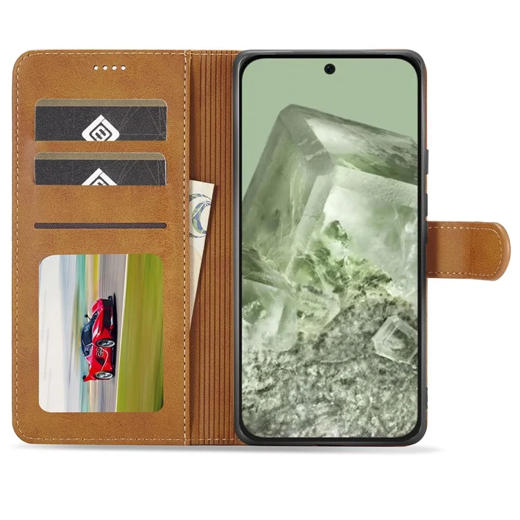 LC.IMEEKE Für Google Pixel 8a Hülle Kalbsleder-Textur PU-Leder Handyhülle mit Geldbörse - Gelb