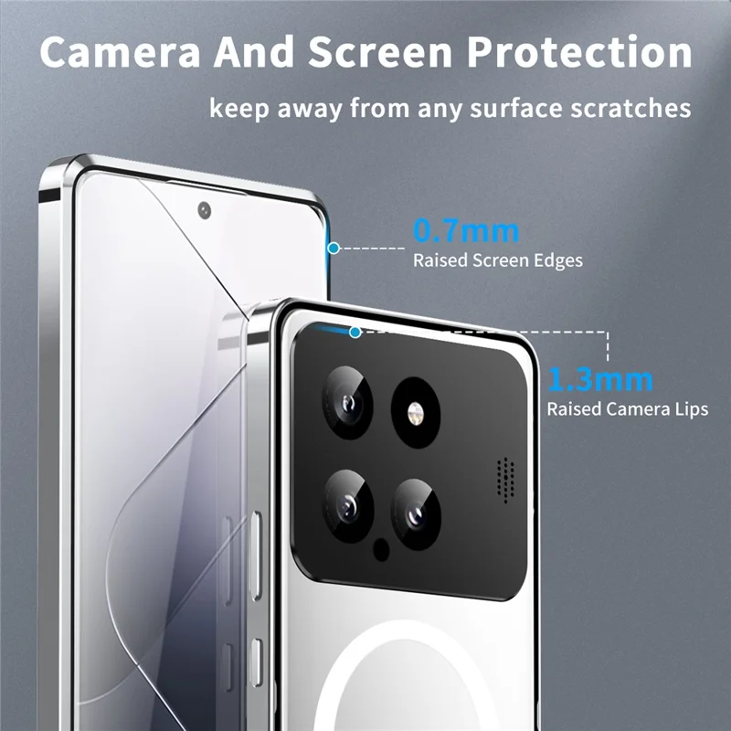 For Xiaomi 14 Slim Case Anti-Drop Lens Guard Aroma Design Metal+PC Phone Cover Magnetic Case - Silver