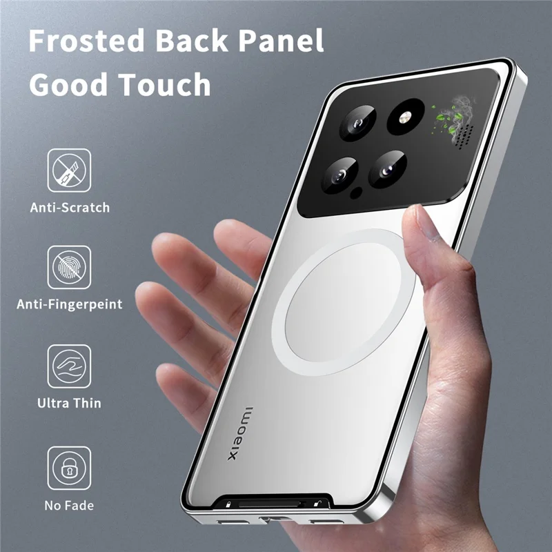 For Xiaomi 14 Slim Case Anti-Drop Lens Guard Aroma Design Metal+PC Phone Cover Magnetic Case - Silver