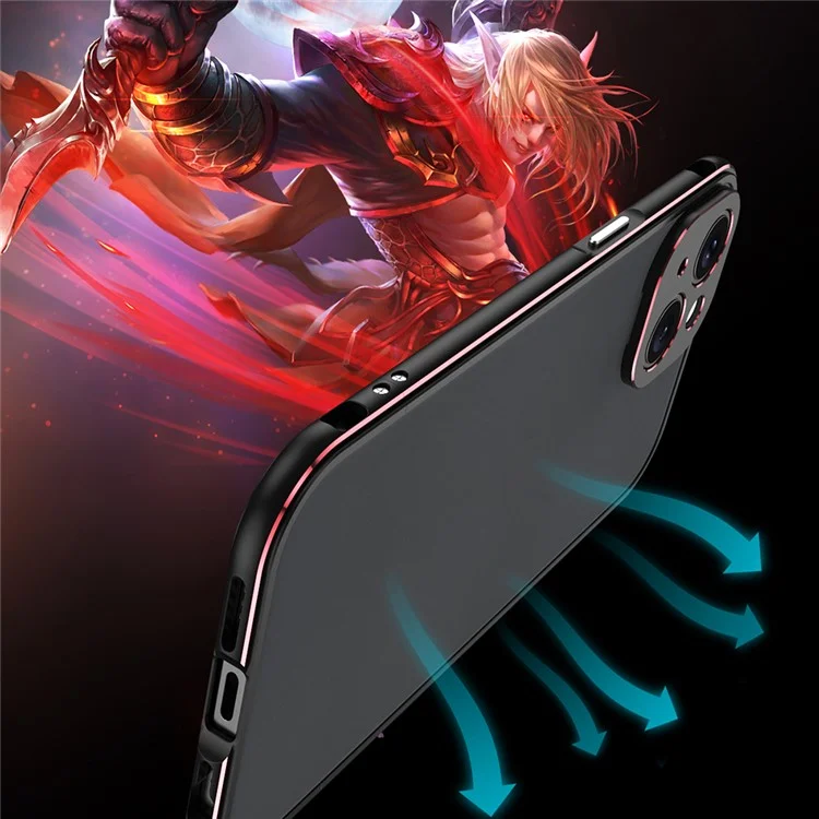 For iPhone 15 Case Metal Frame Bumper Phone Cover with Camera Lens Protection - Black+Red