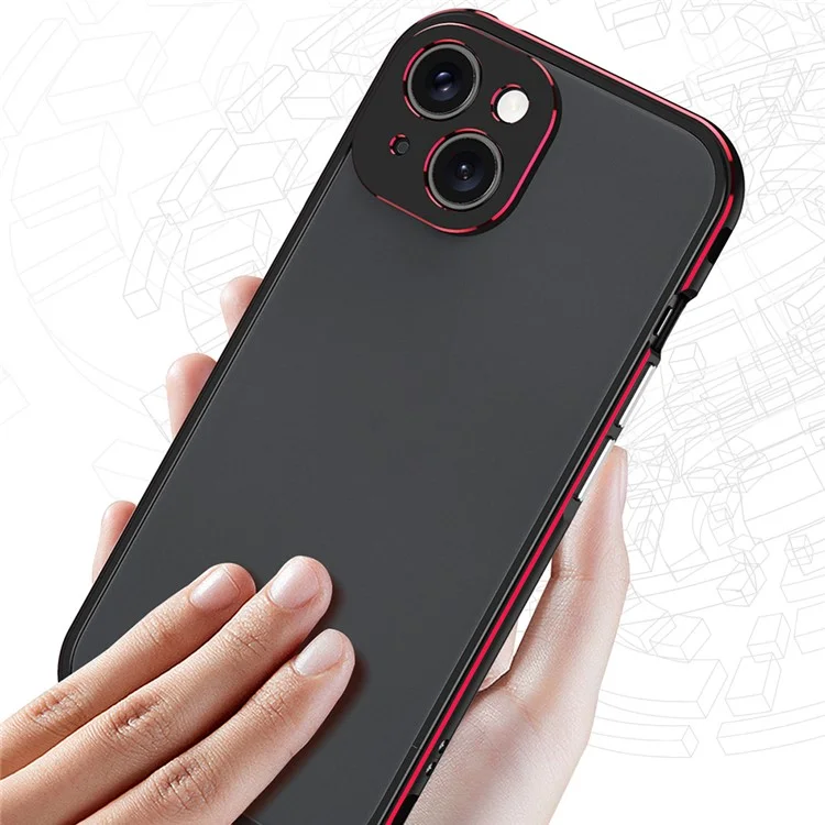 For iPhone 15 Case Metal Frame Bumper Phone Cover with Camera Lens Protection - Black+Red