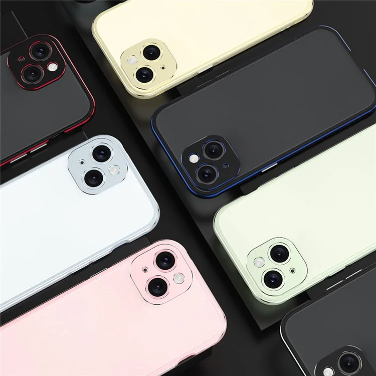 For iPhone 15 Case Metal Frame Bumper Phone Cover with Camera Lens Protection - Black+Red