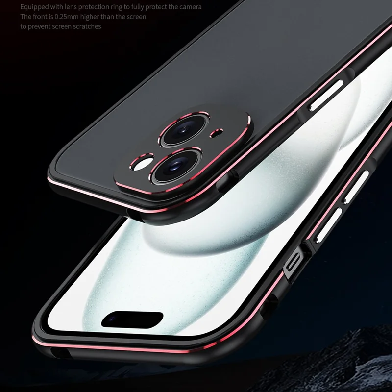 For iPhone 15 Case Metal Frame Bumper Phone Cover with Camera Lens Protection - Green+Silver