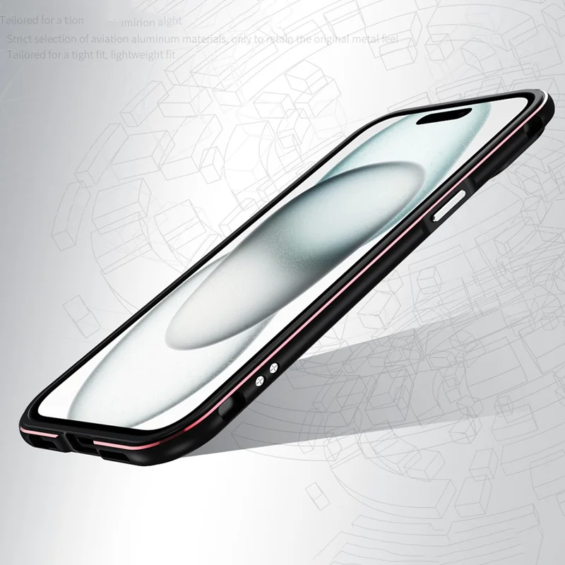 For iPhone 15 Case Metal Frame Bumper Phone Cover with Camera Lens Protection - Green+Silver