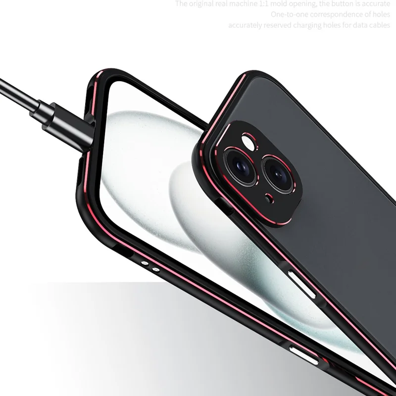 For iPhone 15 Case Metal Frame Bumper Phone Cover with Camera Lens Protection - Green+Silver