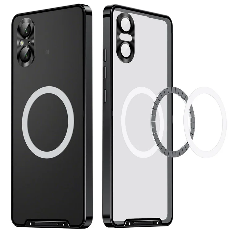 Serie Magnetiche Magic Shield Per Sony Xperia 5 V Case Metal+copertura Telefonica Tpu Con Protezione Dell'obiettivo - Nero