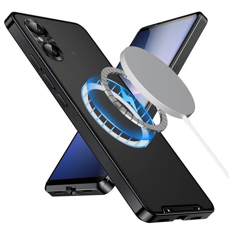 Magnetische Magnetische Magnetie Magnetic Für Sony Xperia 5 V Case Metall+tpu -telefonabdeckung Mit Objektivschutz - Schwarz