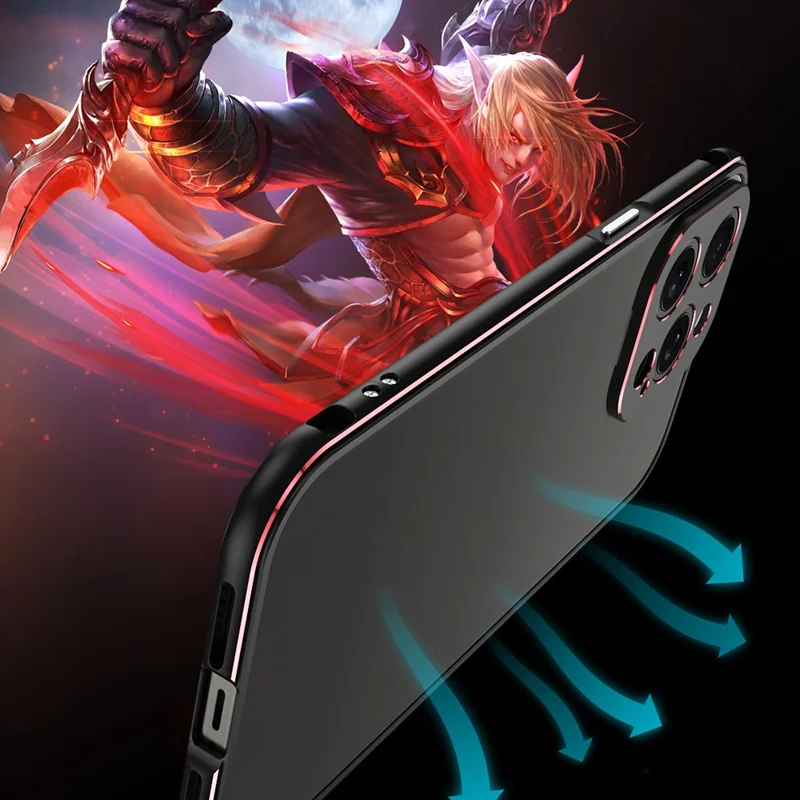 For iPhone 15 Pro Max Case Metal Frame Slim Smart Phone Cover with Camera Lens Guard - Black+Blue